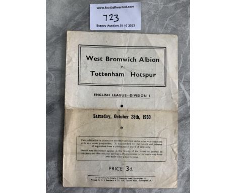 50/51 West Brom v Tottenham Pirate Football Programme: From Spurs Championship season a pirate by Knight with a tiny tear on 