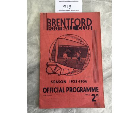 35/36 Brentford v Sheffield Wednesday Football Programme: League game in excellent condition with pencilled team changes. Bre