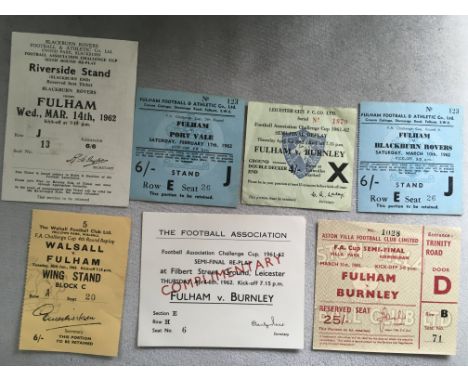 1962 Fulham FA Cup Run Of Football Tickets: Near complete to include Blackburn home and away, Walsall away, Port Vale home, B