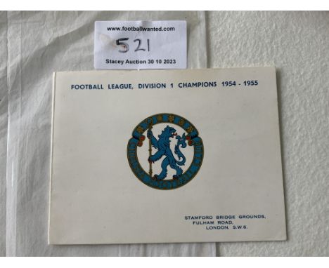 54/55 Chelsea Champions Thank You Card: A card with Chelsea badge to cover stating Division One Champions 1954-1955. Inside i