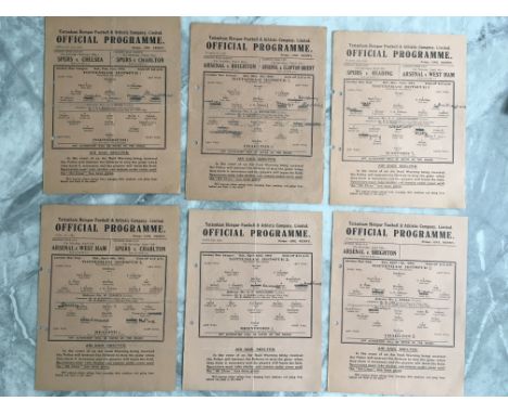 41/42 Tottenham Home Football Programmes: War cup v Charlton Reading + Watford with league games v Brentford Charlton + Ports