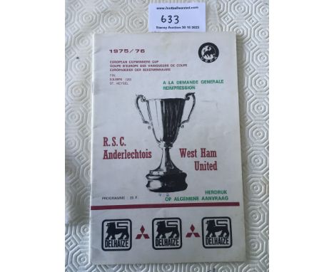 1976 ECWC Final Rare Football Programme: Hard to obtain version of the Anderlecht v West Ham programme. Has some green print 