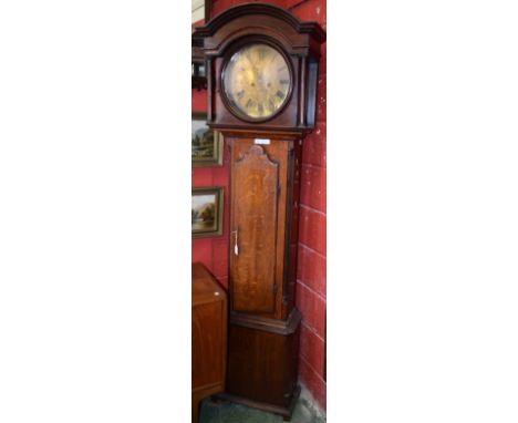 A George III oak longcase clock, 33cm circular brass dial with Roman chapter, Arabic minutes chapter, star engraved winding a