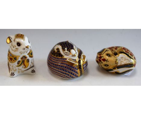 A Royal Crown Derby paperweight, Dormouse, boxed; others, Sleeping Dormouse; Field Mouse, limited edition 87/1000, boxed (3) 