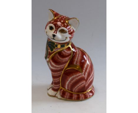 A Royal Crown Derby paperweight, Cheshire Cat, commissioned by John Sinclairs, printed mark, gold stopper, limited edition, 2