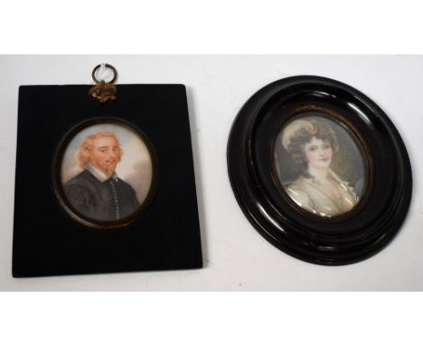 English School (19th century), a portrait miniature, of an Elizabethan gentleman, watercolour on ivory, oval, 7.5cm x 6cm; an