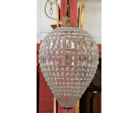 A large cut glass inverted pear drop electrolier, four light interior