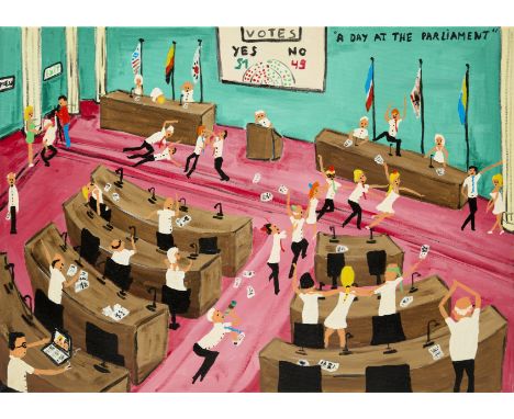 Albert Willem,&nbsp;Belgian b.1979 -&nbsp;A Day at the Parliament, 2020;acrylic on canvas, titled upper right 'A Day at the P