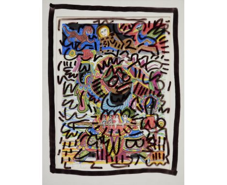 Keith Haring,&nbsp;American 1958-1990 -&nbsp;&nbsp;Untitled, 1981;&nbsp;marker on plastic wrapped around acrylic and coloured