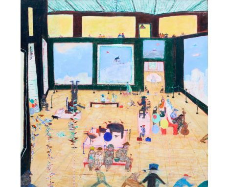 R. A. Webb,&nbsp;British b.1963 -&nbsp;Visitors to the Bubblegum Factory;&nbsp;oil on board, 122.1 x 122.6 cm (ARR)&nbsp;Prov