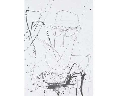 Ralph Steadman, British b.1936 -&nbsp;Portrait of Hunter S Thompson;&nbsp;ink on paper, signed lower left 'Ralph Steadman', 7