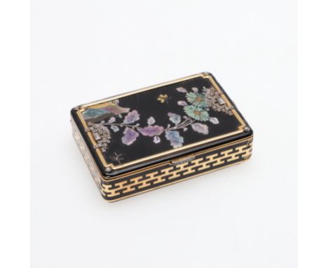 the shell inlay decoration depicting flowers and butterflies, including gold and silver foils to the front and back cases, th