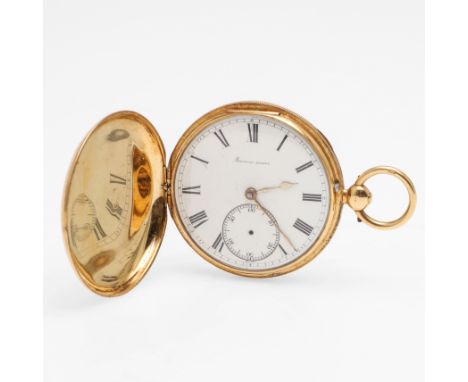 the signed circular dial with Roman numerals, with engine turned decoration to both cases, 50mm dia., 92.7 grams. *CR The han