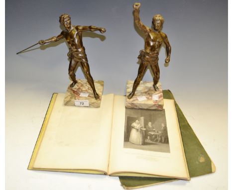 A pair of 20th century Spelter figures, of ancient Greek athletes;  Burns Poetical works;  Dunlop Touring Maps of the British