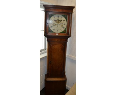 An oak Lancashire George III longcase clock, the 34cm dial, with Roman chapter with Arabic minutes numerals, floral spandrels