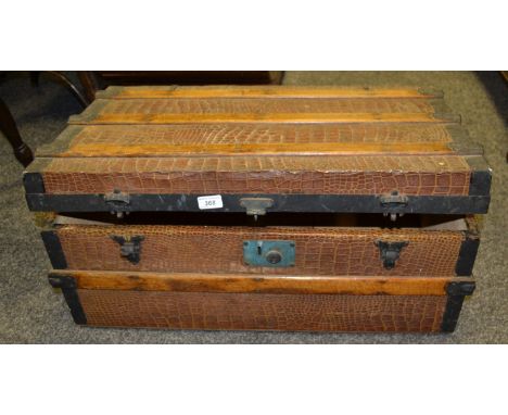 An early 20th century ' crocodile' effect rectangular travelling trunk, c.1920