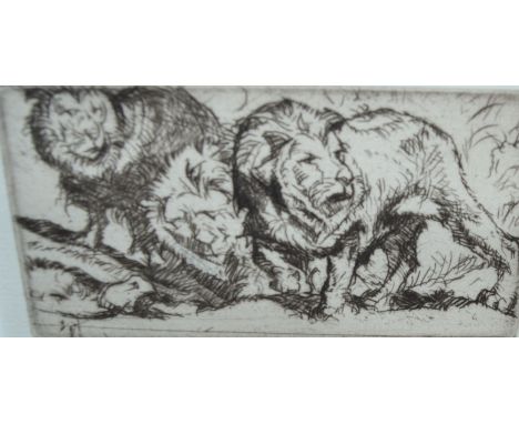 Sir Frank Brangwyn (1867-1956), by and after, A Study of Three Lions, signed, drypoint etching, 10cm x 6cm 