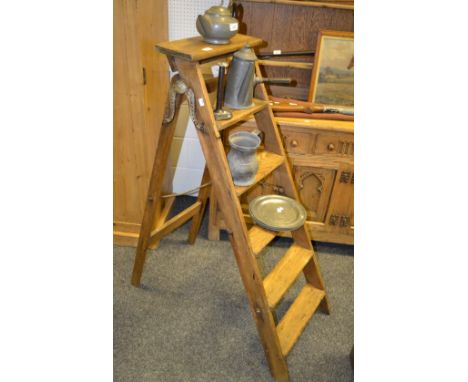 A pair of Pioneer Ladders pitch pine step ladders