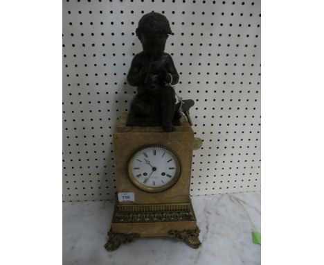 A FRENCH SIENNA MARBLE BRONZE AND GILT BRASS MOUNTED MANTLE CLOCK by "Victor Paillard Paris" the rectangular case with enamel