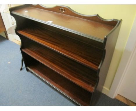 A MAHOGANY FOUR TIER OPEN FRONT BOOKSHELF together with a floor standard lamp with wine table