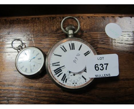 A SILVER CASED LADIES FOB WATCH together with a plated pocket watch (2)