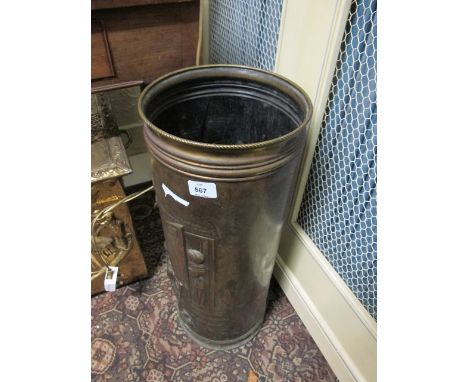 A BRASS STICK STAND of cylindrical form 