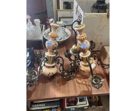 Two ceramic and brass hanging lights 