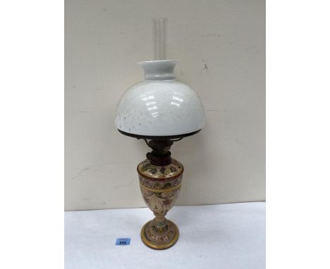 A ceramic based oillamp. 18½' high