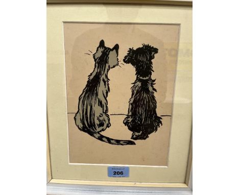 AFTER CECIL ALDIN. BRITISH 1870-1935 Dog and cat study. Print on paper 9' x 7'