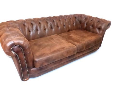 Contemporary brushed suede buttonback Chesterfield sofa, approx. 216cm l.