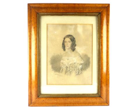 19th century British School, portrait study of a lady, pencil and watercolour, signed Morosini lower left, 33 x 23cm 