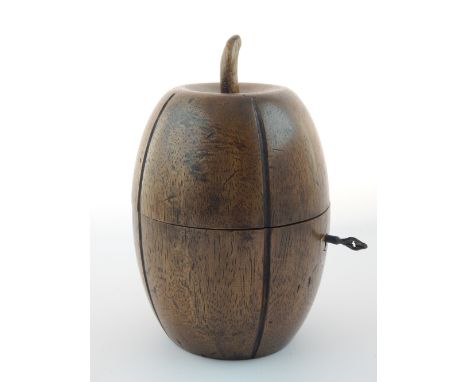 Hardwood tea caddy modelled in the form of a canteloupe, 16cm h.