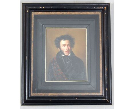 19th century Russian School, Portrait of Alexander Pushkin, oil on board, 23 x 18cm