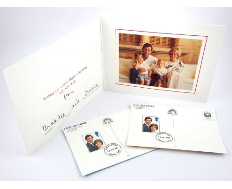 Quantity of Charles and Diana ephemera, including a 1987 Christmas card sent to a member of the Balmoral estate, with two roy