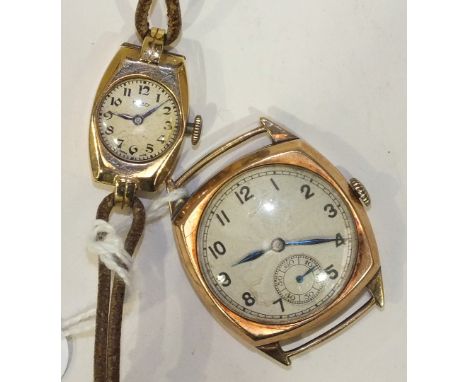A 1930's gents Recordex wrist watch with 9ct gold cushion shaped case, 20.4g and a ladies Rotary 9ct gold cased wrist watch, 