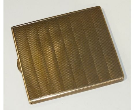 "The Belvoir", a 9ct yellow gold cigarette case with engine-turned decoration, 9x8cm, 136g.