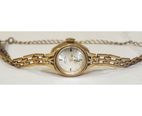 Rotary, a ladies Incabloc wrist watch with 9ct gold case and gate link bracelet, total weight 15.2g, boxed.