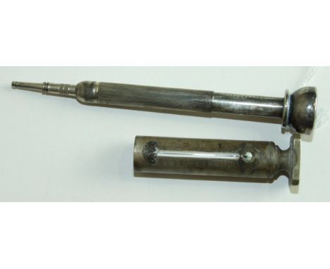 A plated combination pencil, compass, thermometer and seal by Houghton & Gunn, (af) 7.2cm (closed).