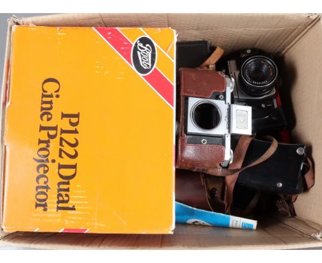 A Box of Photographic Related Items, including a Boots P122 Dual cine projector, untested, G, in maker's box, a Edixa 16 MB c