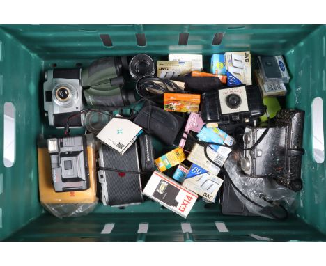 A Tray of Cameras and Related Items, including a Coronet 3-D camera,  a Miranda dx-3 compact, an Agfa Silette, an Agfa Isolet