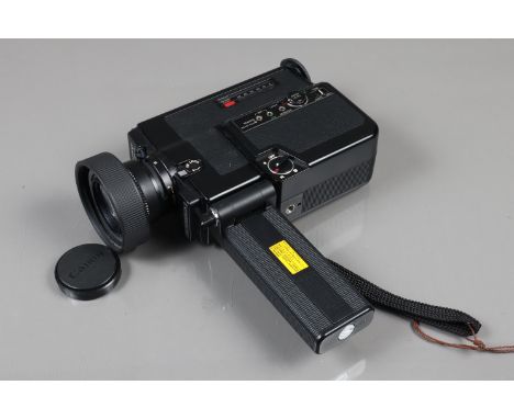 A Canon Canosound 514XL-S Super Eight Camera, motor runs, meter responsive, otherwise untested, body G-VG, with 9-45mm f/1.4 