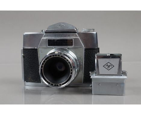 An Agfa Ambiflex SLR Camera, shutter working, meter responsive, body G-VG, with Color Solinar 50mm f/2.8 lens, elements G, wi