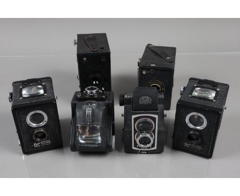 A Group of Ensign Box Cameras two 1938 Ful-Vue, a model II Ful-Vue, a Ful-Vue Super, an All Distance Twenty and a E29 Portrai