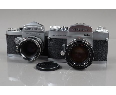 Two Miranda SLR Cameras, a Miranda Auto Sensorex EE, shutter working, meter unresponsive, self timer working, body G, with 50