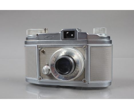 A Saraber Goslar Finetta 88 Camera, chrome, shutter working, body G, with 45mm f2.8 Finetta lens, elements G, in Finetta ECR 