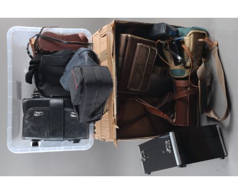 Camera Bags &amp; Cases, including a Billingham canvas tan &amp; brown leather trim bag, L30cm x W25cm x H20cm, approx, showi