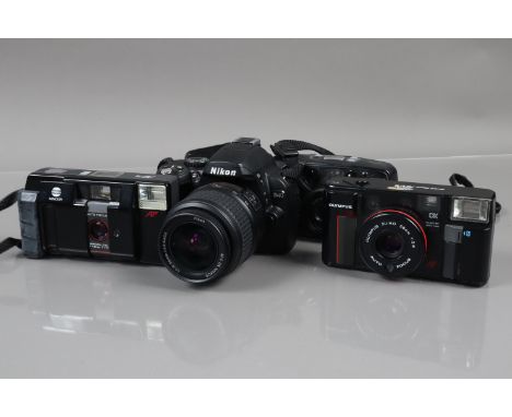 A Group of Various Cameras, including a Nikon D40 DSLR camera, no battery/charger, untested, body G-VG, with DX AF Nikkor 18-