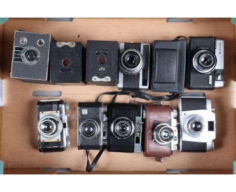 A Tray of Viewfinder and Box Cameras, including a Werra I, a Halina 35X, a Cosmic 35, an Agfa Silitte, a Six 20 Brownie Senio