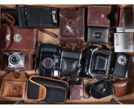 A Tray of Various Cameras, including a Zeiss Ikon Baby-Box camera, F-G, a Braun Paxette, G, a Kodak No 2 Folding Autographic 