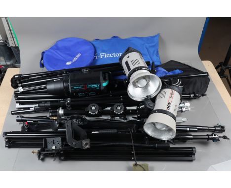Studio Equipment, including a Bowens Esprit 500 flash head, two Prolinca flash heads, untested, a Lastolite Tri-Flector II, o